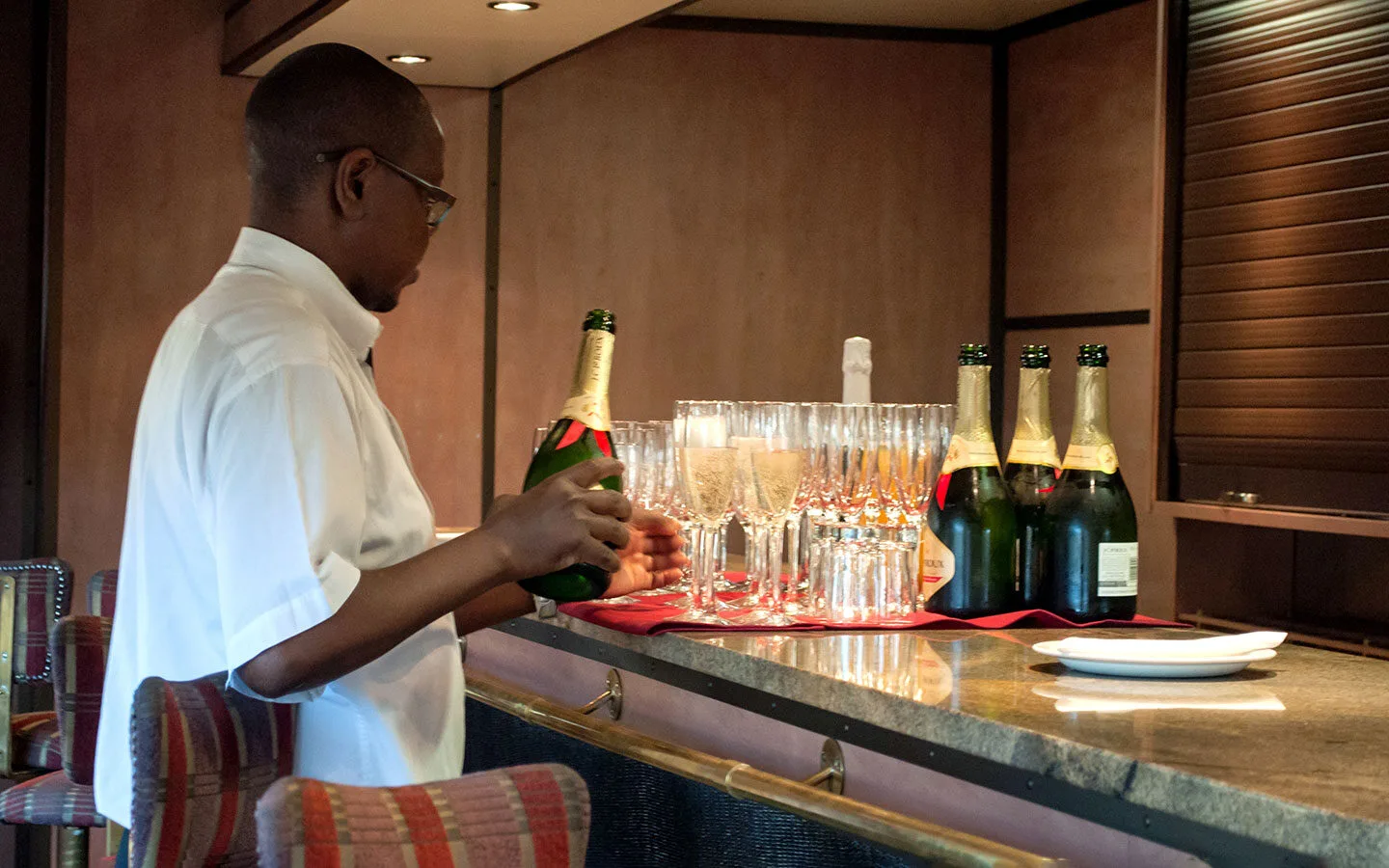 Champagne toasts in the train's lounge carriage
