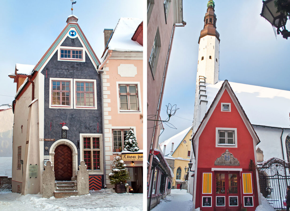 Colourful buildings in the Old Town of Tallinn in winter