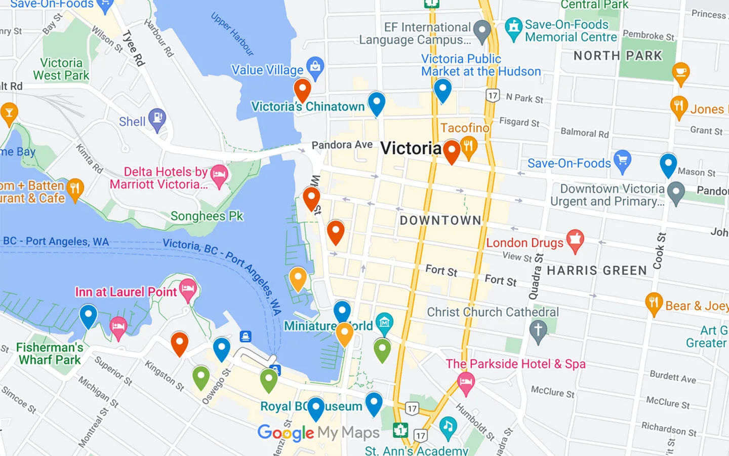Map of things to do on a weekend in Victoria, British Columbia, Canada