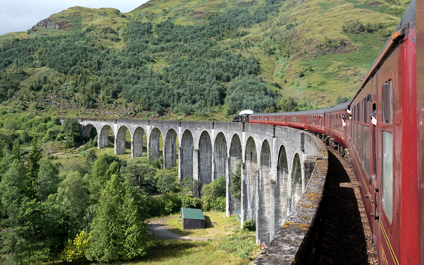 The Jacobite steam train crossing the Glenfinnan Viaduct