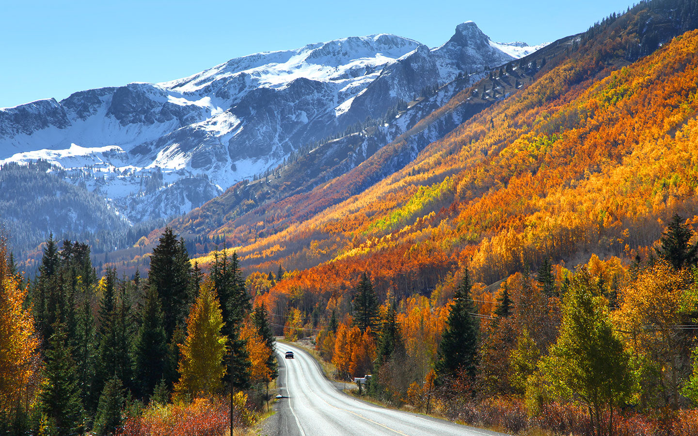 Autumn on the Million Dollar Highway scenic drive in Colorado