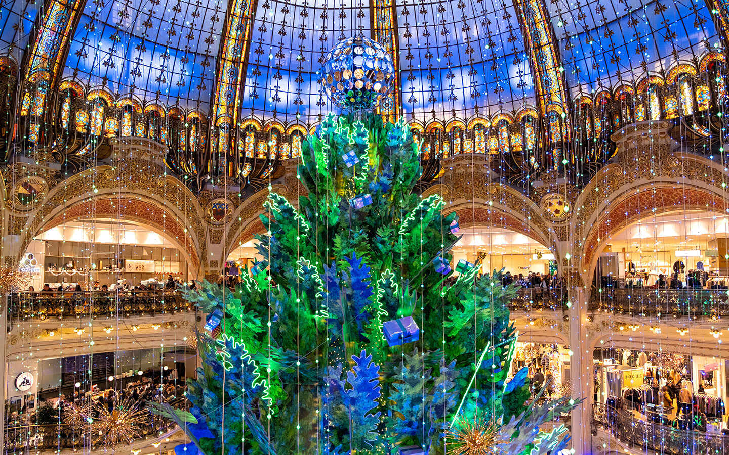 Giant Christmas tree at Galeries Lafayette in Paris