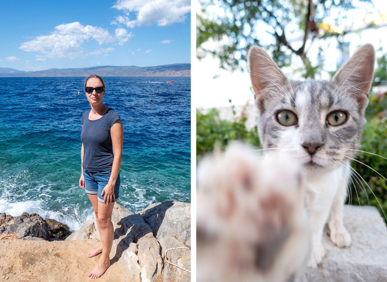 Beach days and cat friends in Hydra, Greece
