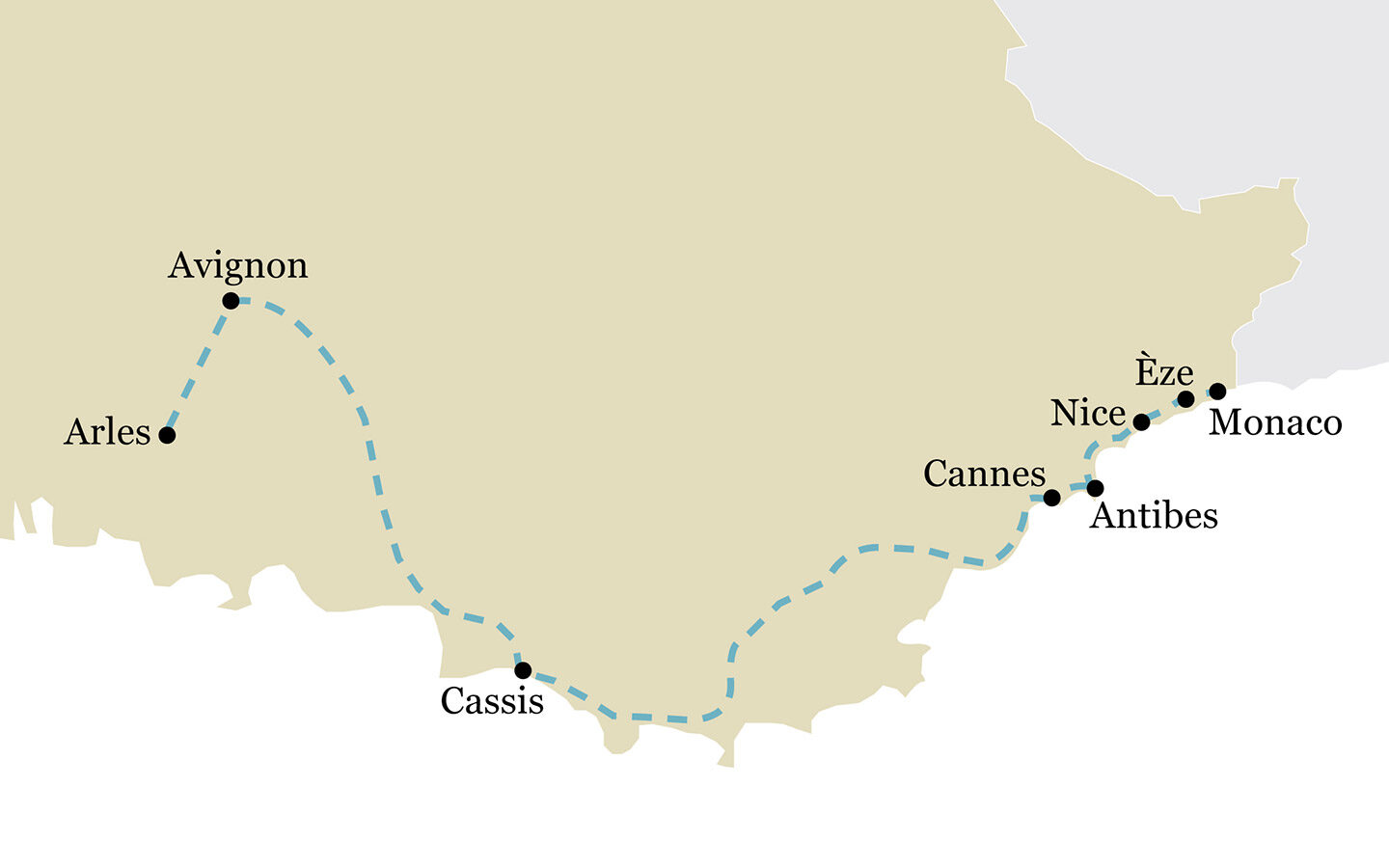 South of France by train map