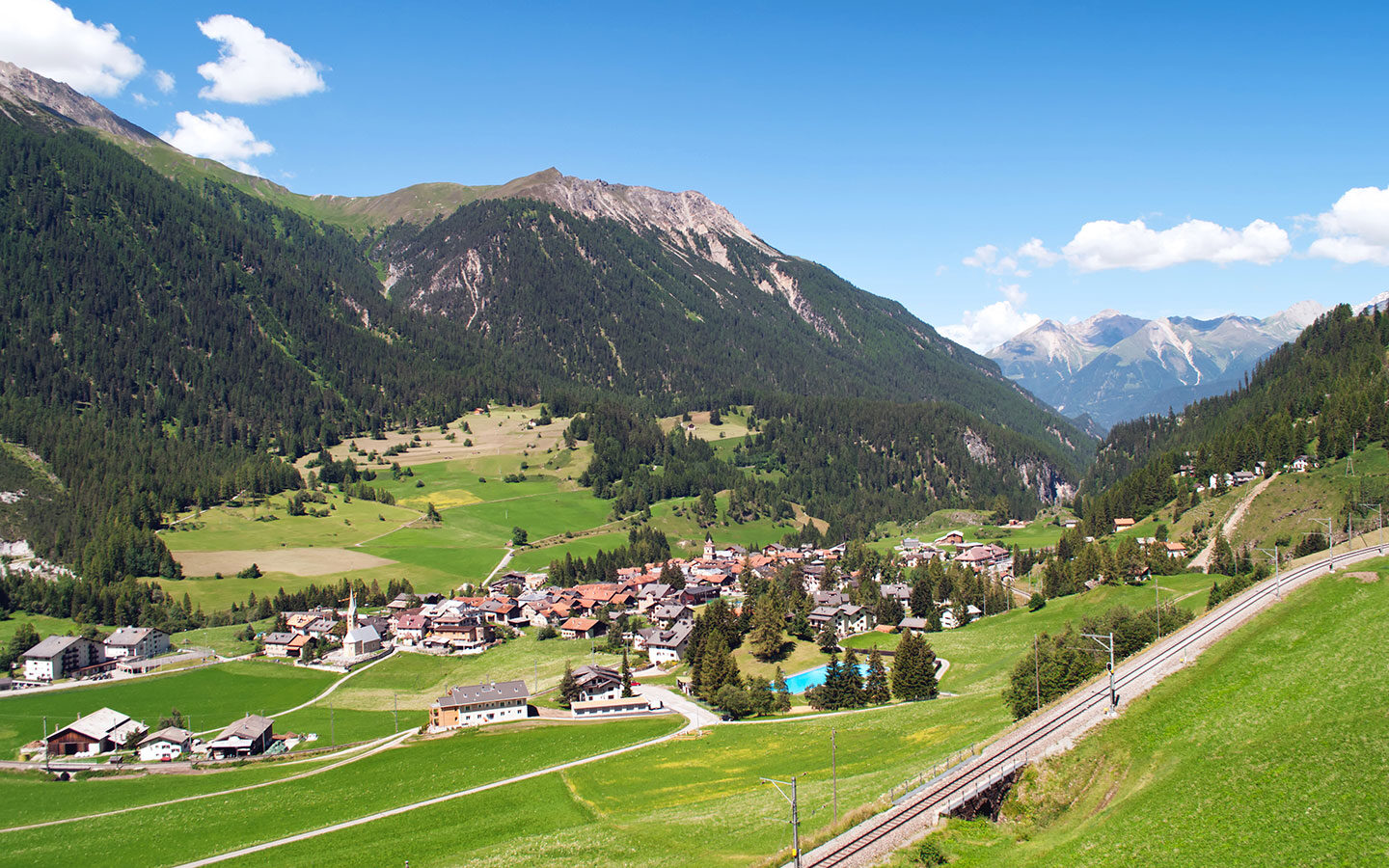 Scenic train line through the Alps