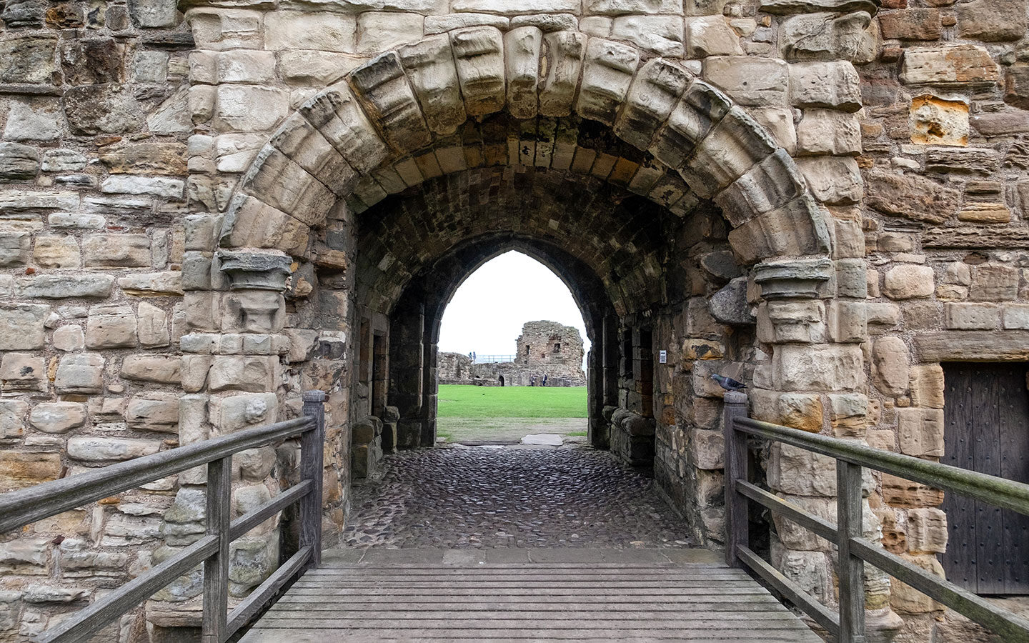The entrance to the castle on a weekend in St Andrews, Scotland