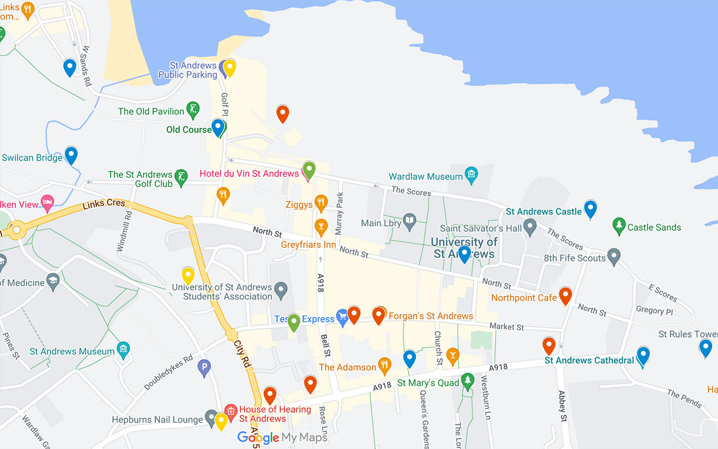 Map of things to do on a weekend in St Andrews