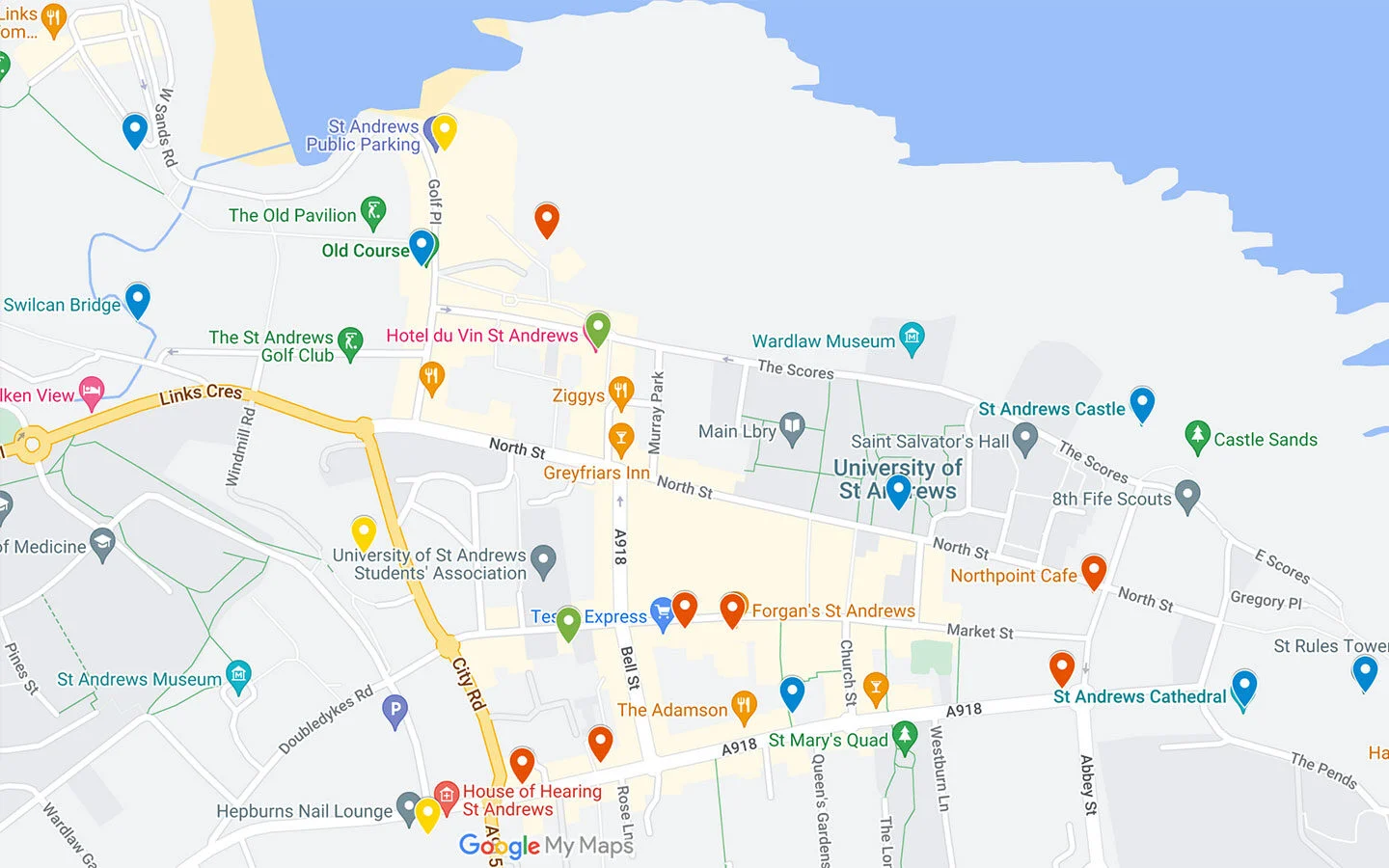 Map of things to do on a weekend in St Andrews