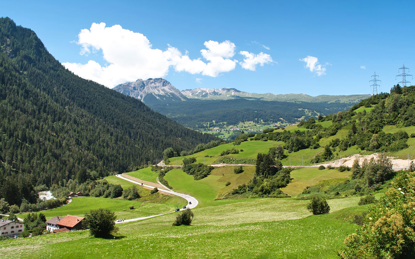 Alpine scenery along the route of the Bernina and Glacier Express scenic trains