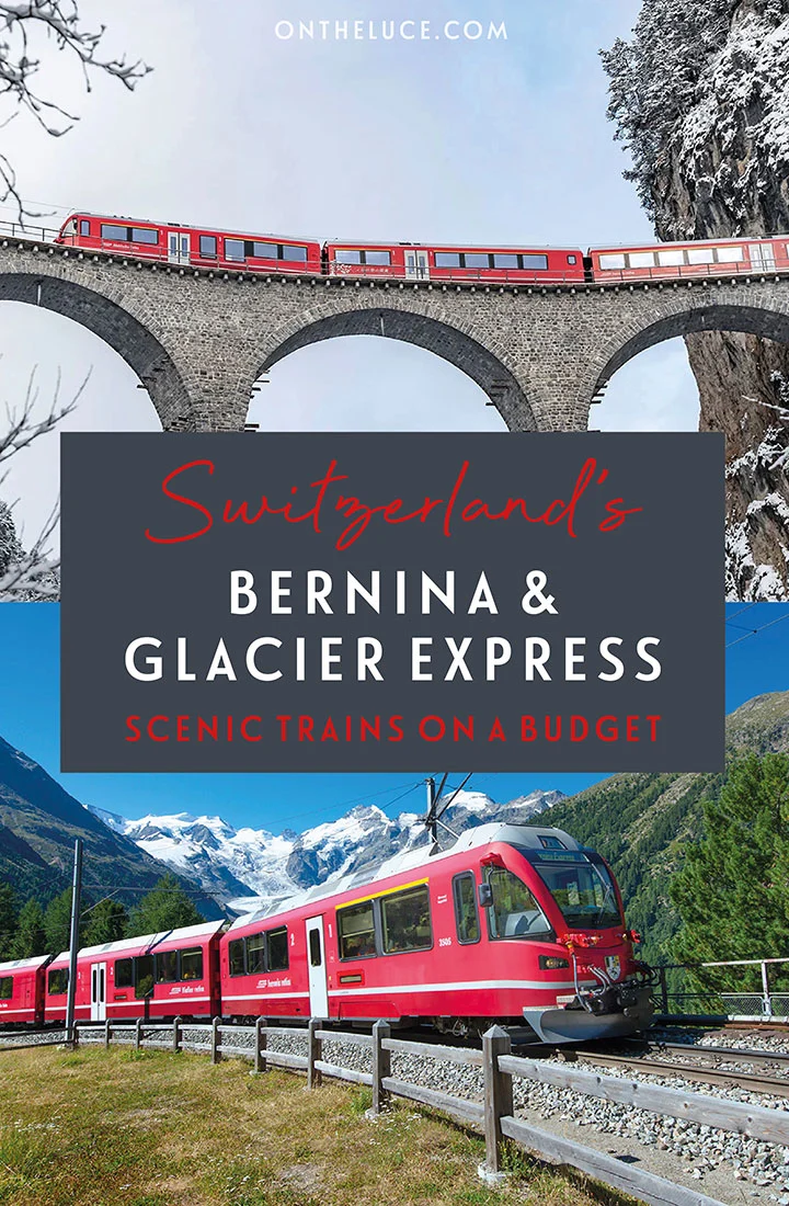Switzerland’s Bernina and Glacier Express trains are among Europe’s most spectacular rail journeys. But are these Swiss scenic trains worth the cost or is there a lower budget way to do it yourself? Glacier Express | Bernina Express | Swiss rail travel | Train travel in the Alps | European scenic trains