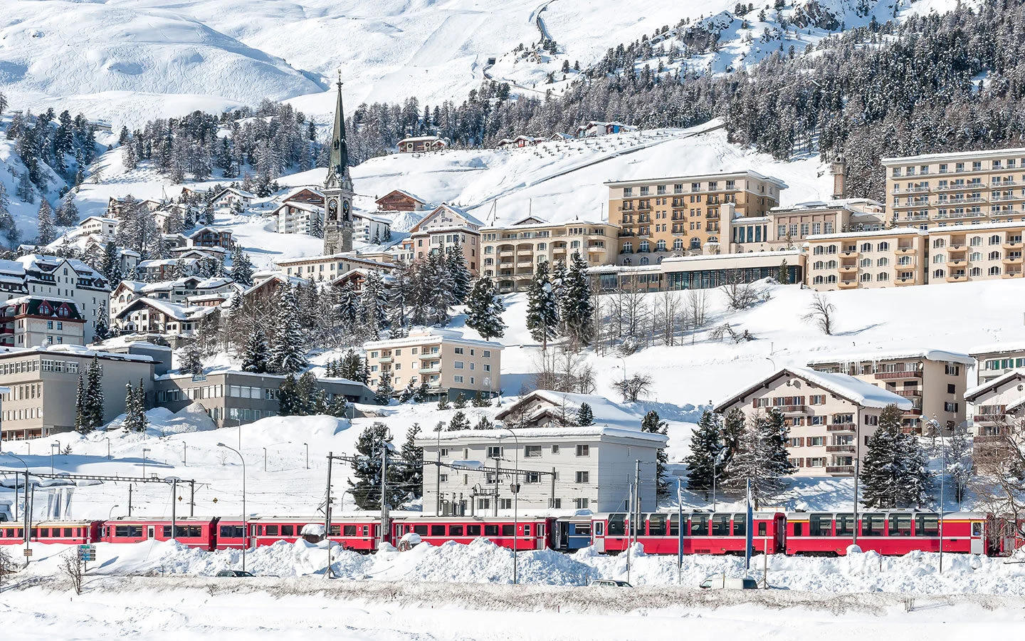 Train in St Moritz in winter