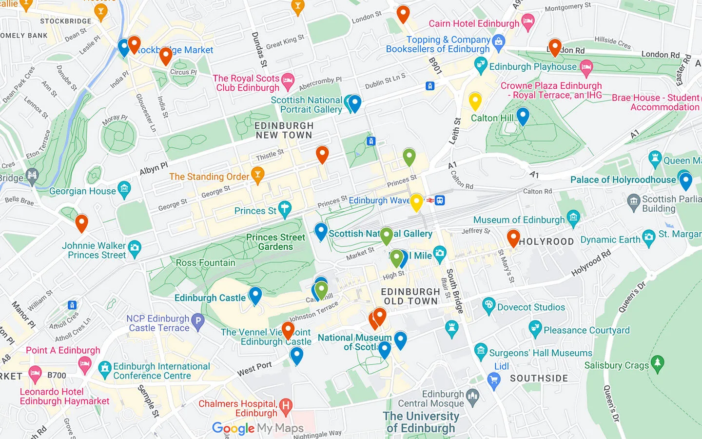 Map of things to do on a weekend in Edinburgh