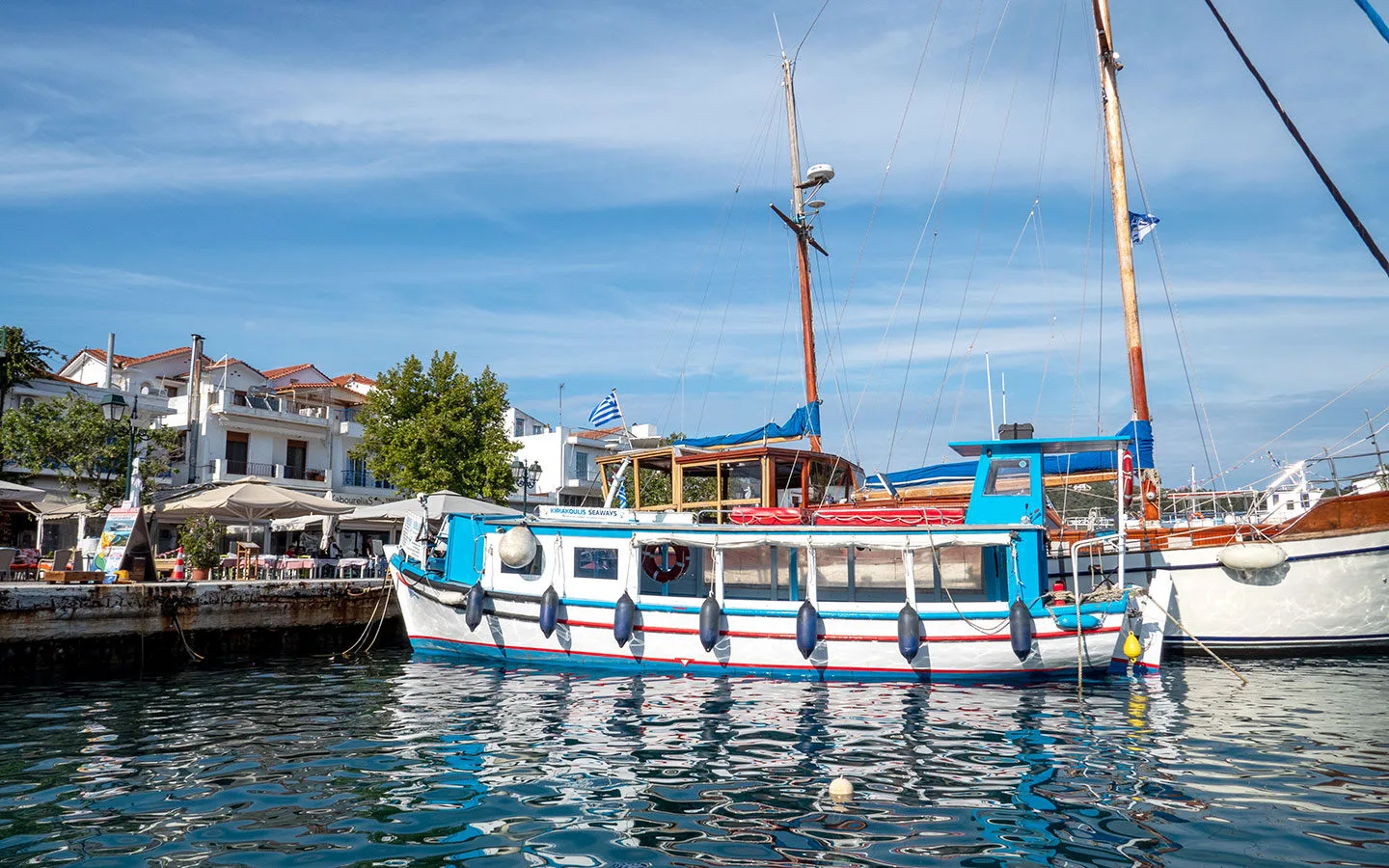 Boats in the Old Port in Skiathos – a boat day trip is one of the top things do do in Skiathos