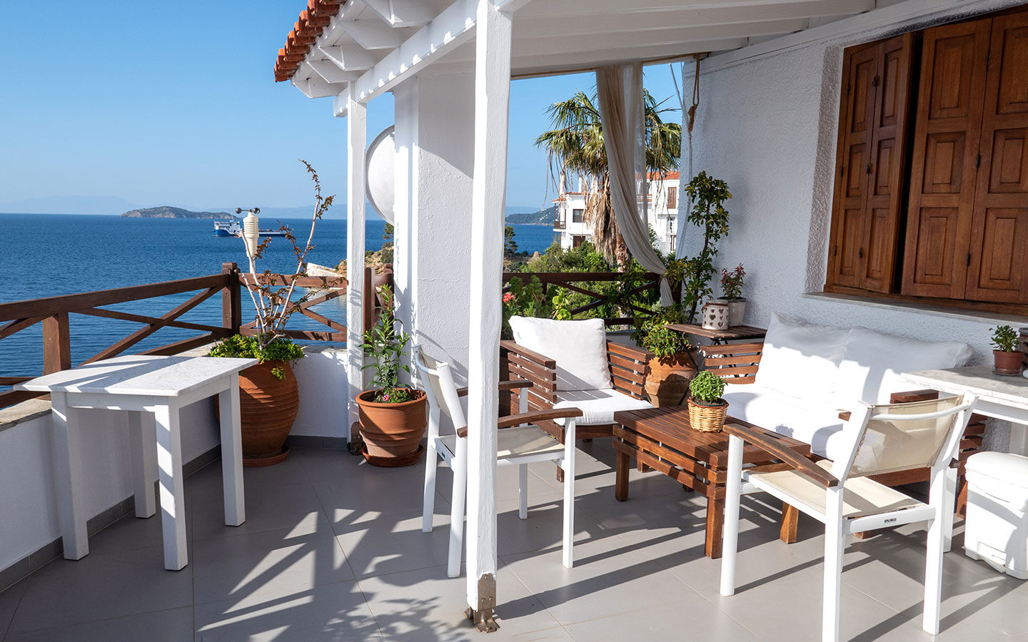 The balcony at Koula's House apartments – where to stay in Skiathos, Greece