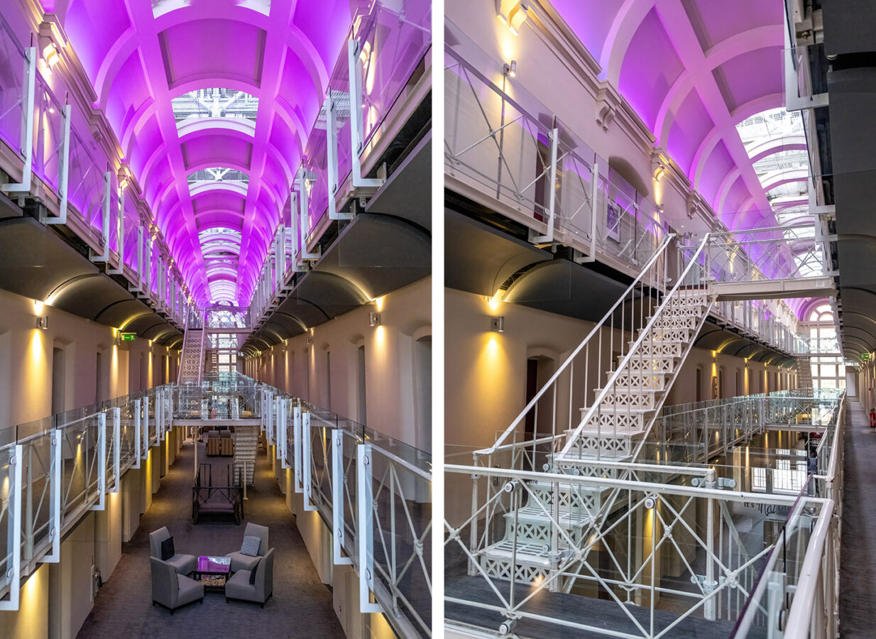 Original walkways and stairs in the Malmaison Oxford prison hotel