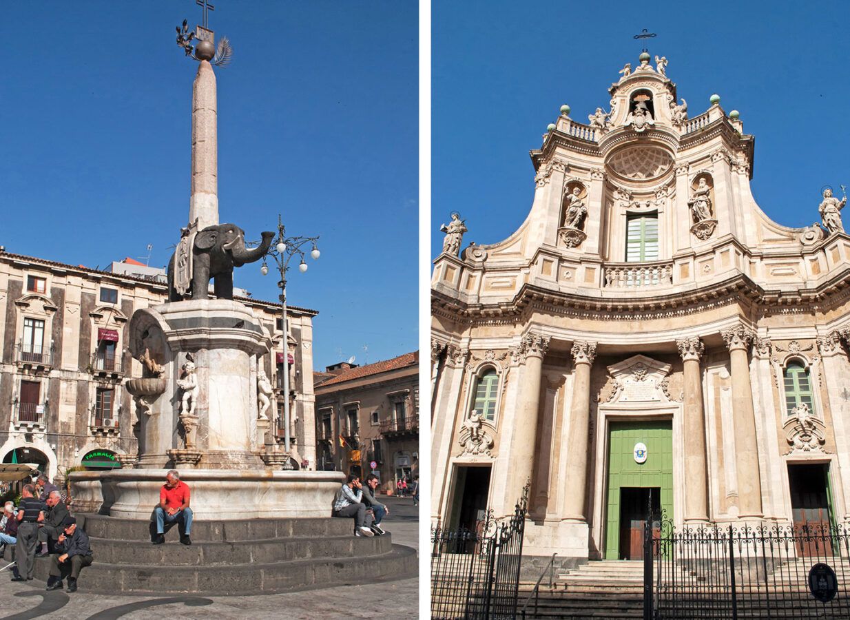 The Fontana dell’Elefante and Basilica della Collegiata in Catania