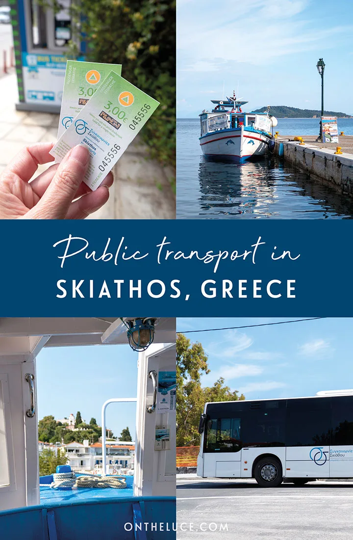 A complete guide to visiting the Greek island of Skiathos by public transport, with buses, taxis and boats making it easy to explore the beaches, towns and historic sights of Skiathos without a car | Skiathos public transport | Skiathos by bus | How to get around Skiathos | Greek islands without a car