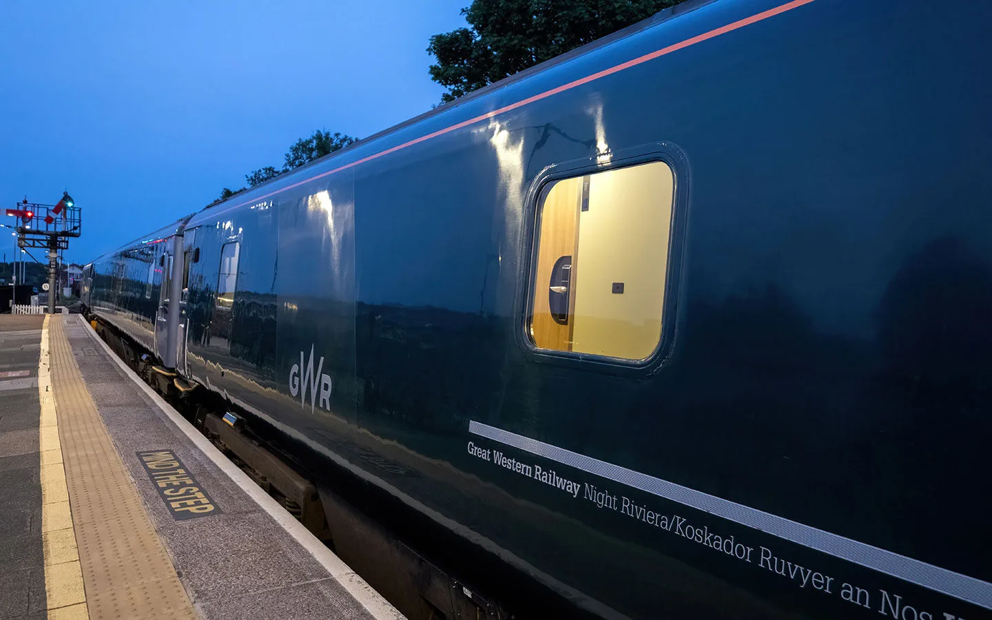 The Night Riviera Sleeper train at the station in St Erth