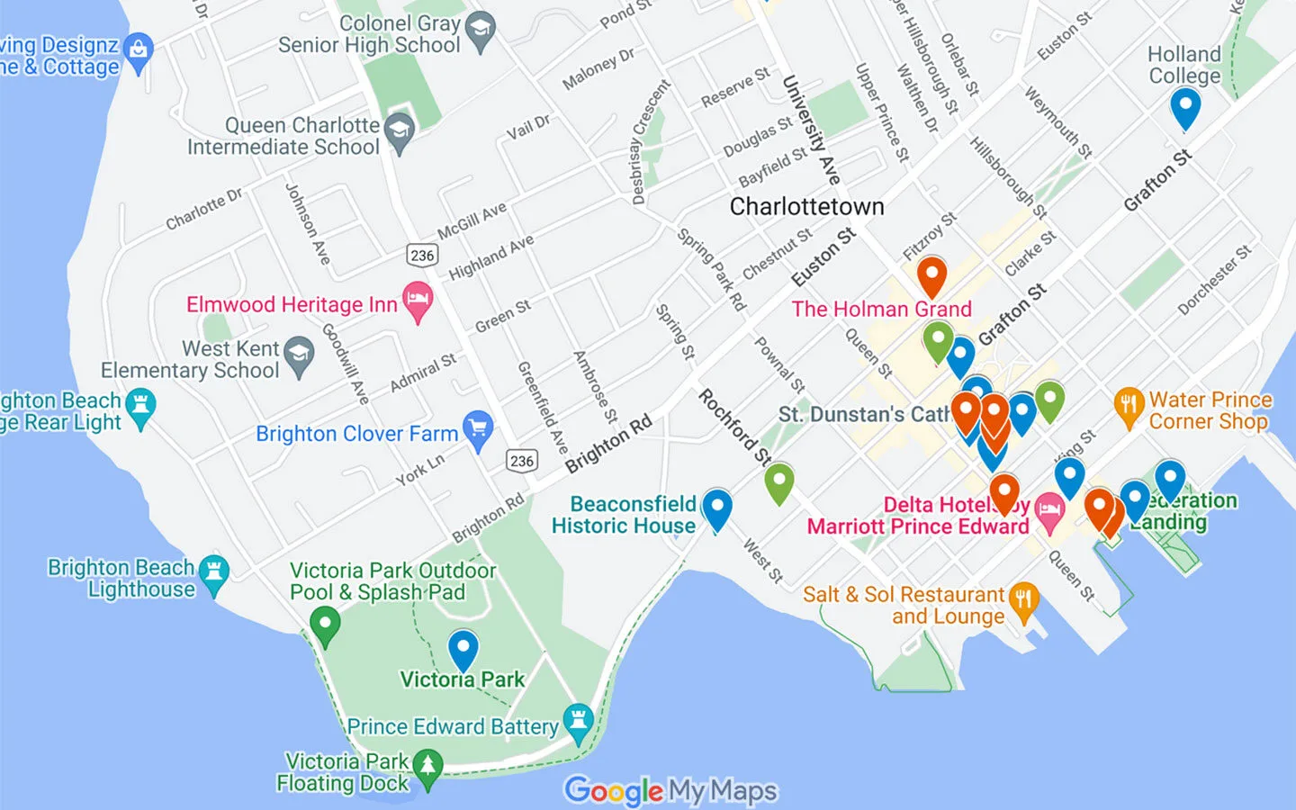 A weekend in Charlottetown, PEI: 2-day Charlottetown itinerary map