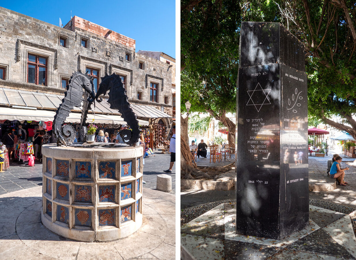 The Sea Horse Fountain and Holocaust Memorial in Jewish Martyrs Square in Rhodes Town