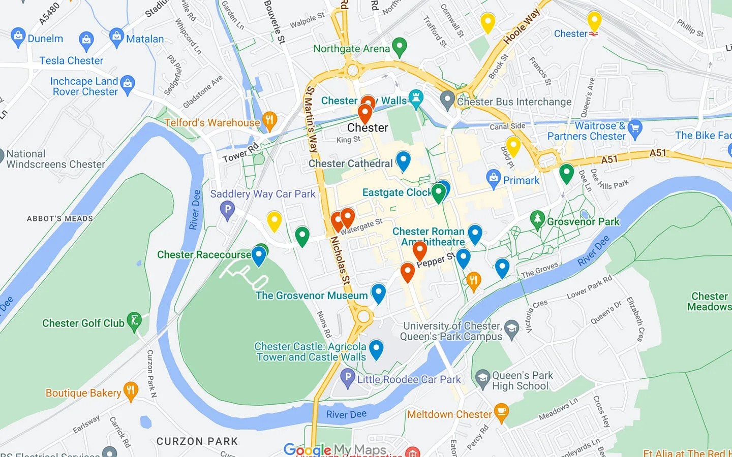 Map of things to do on a weekend in Chester