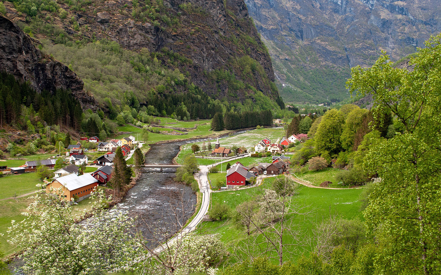 Colourful houses in Flam, Norwegian fjords