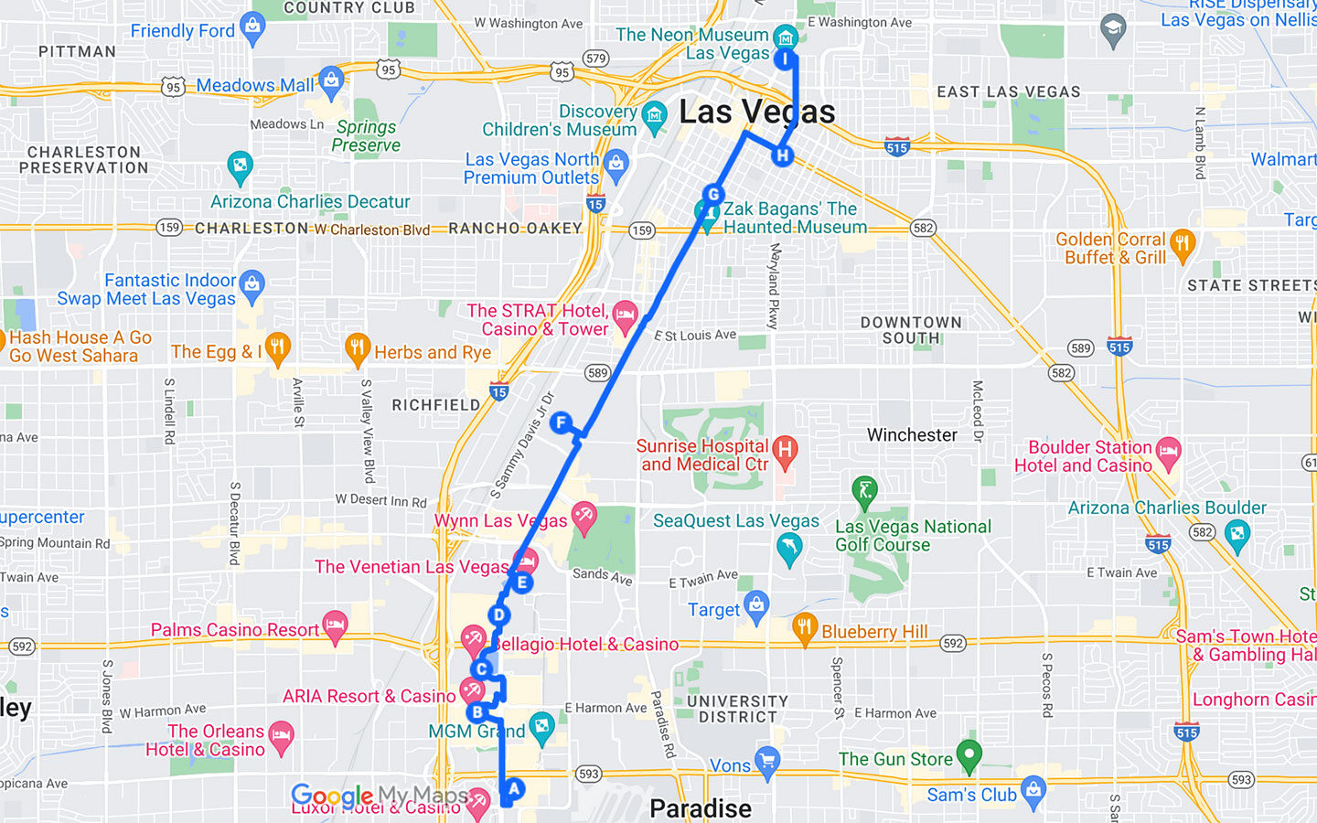 Las Vegas film locations walking tour map