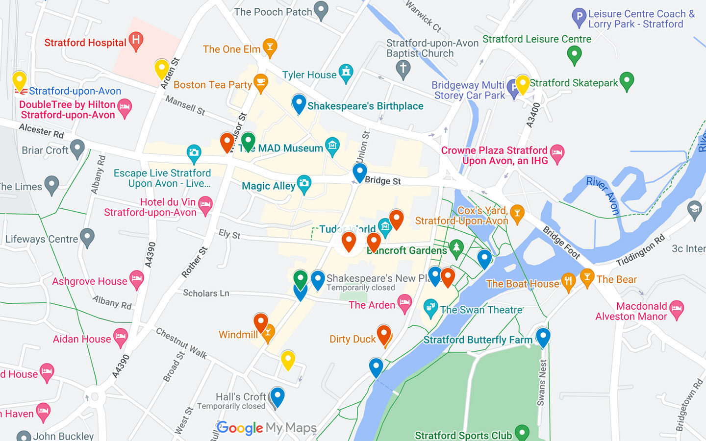 Map of things to do on a weekend in Stratford-upon-Avon