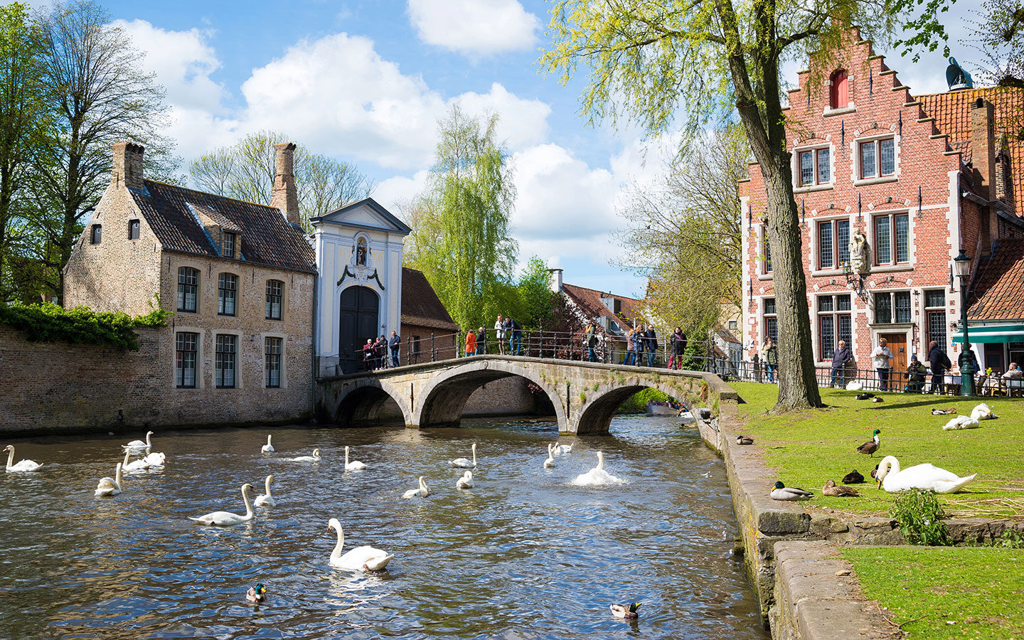 The Wijngaard Bridge and Begijnhof on a weekend in Bruges
