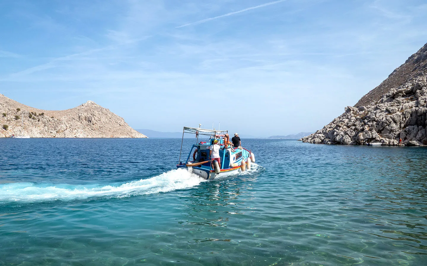 Boat from Pedi to Agia Marina beach in Symi