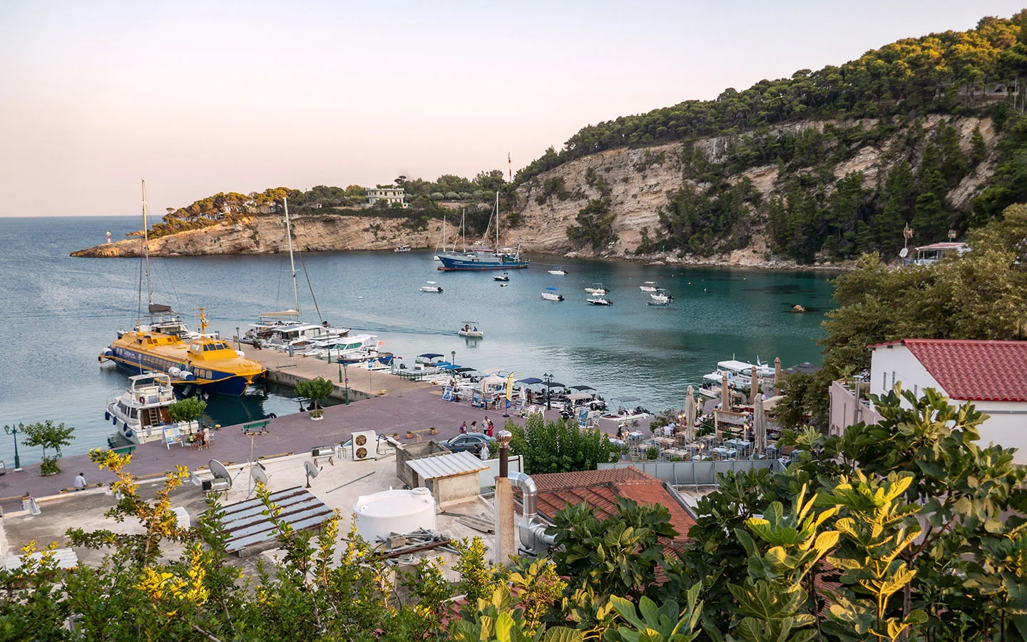 Sunset views in Patitiri harbour in Alonissos