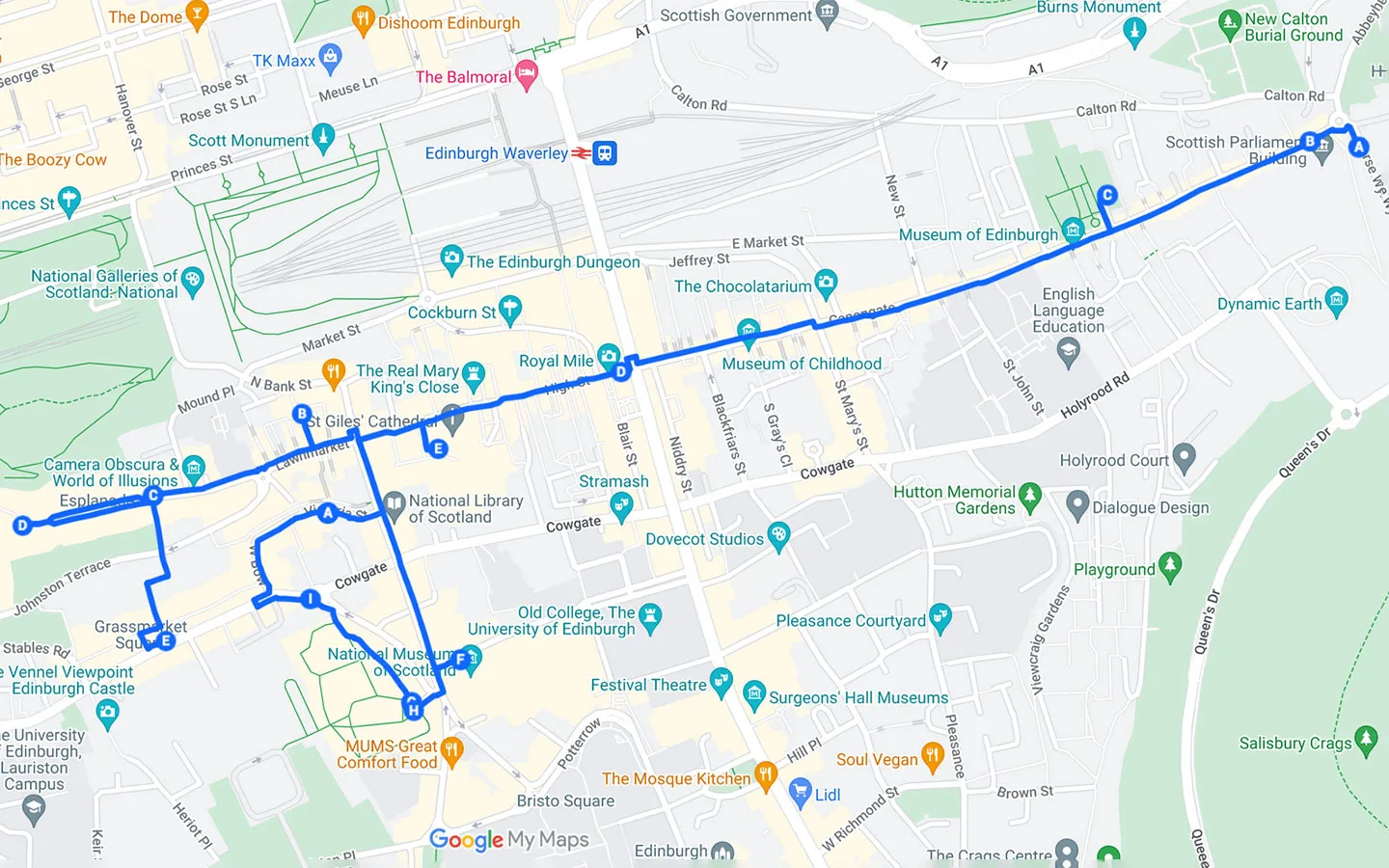 Free Self guided Edinburgh Old Town And Royal Mile Walking Tour with Map 