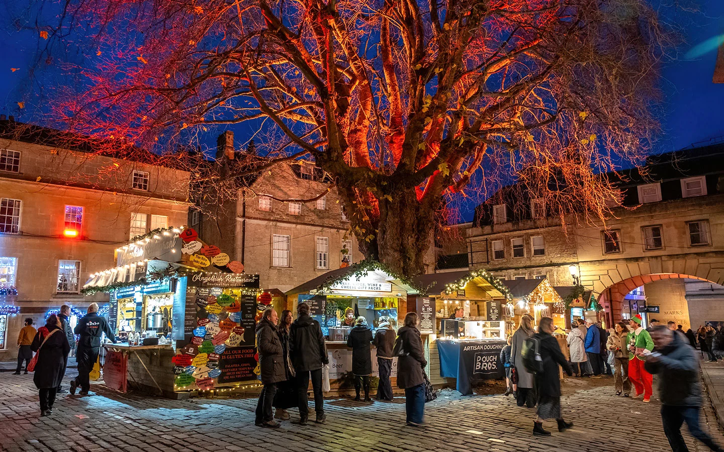 Bath's Christmas market on a festive European winter city
