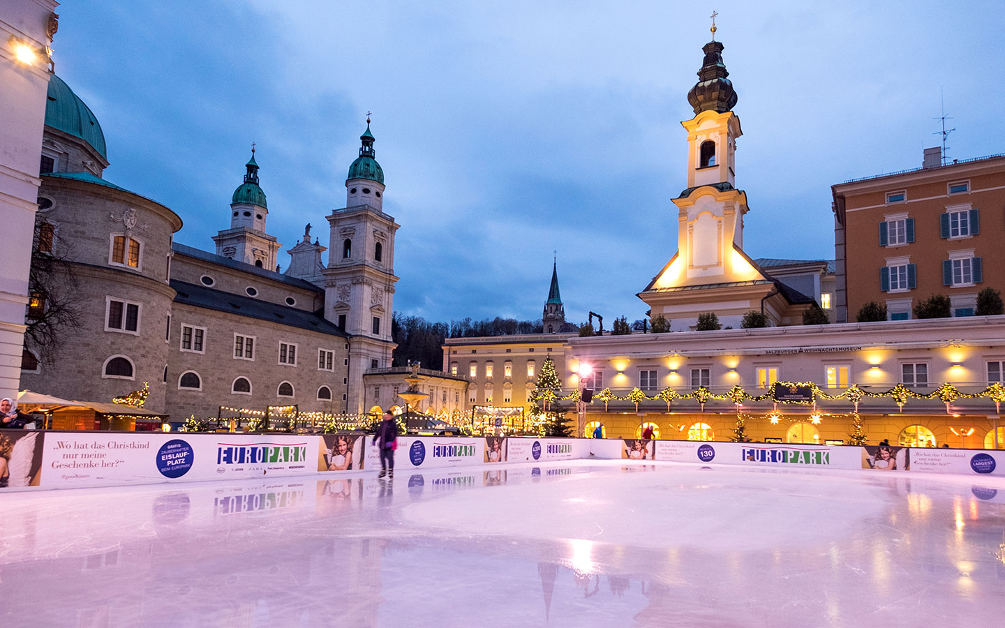 Ice rink on Mozartplatz Salzburg in winter