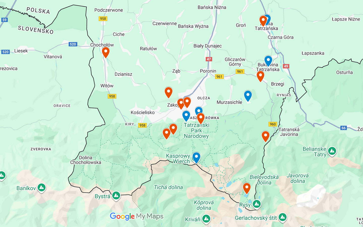 Map of things to do in Zakopane in winter