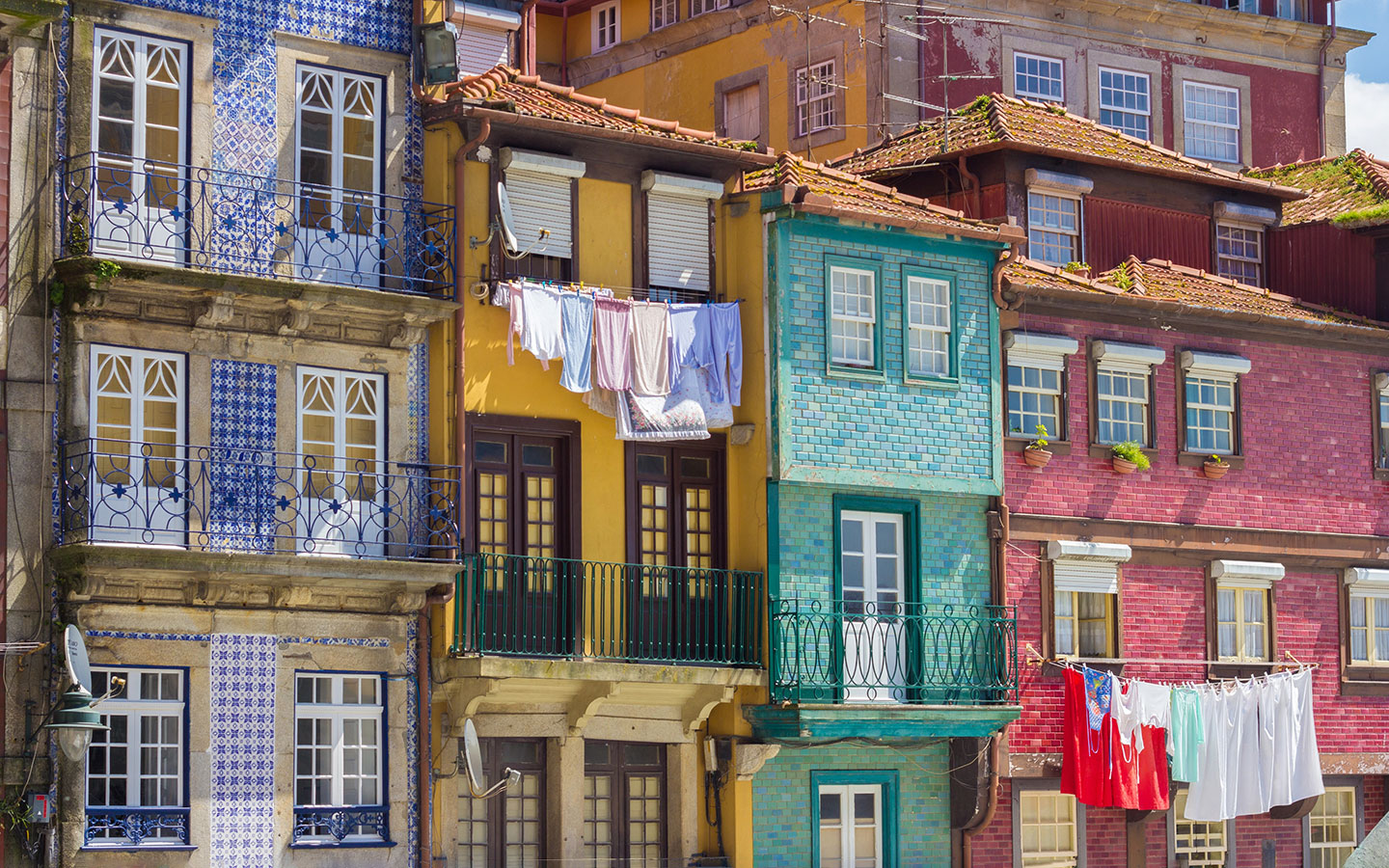 Colourful tiled buildings in Porto