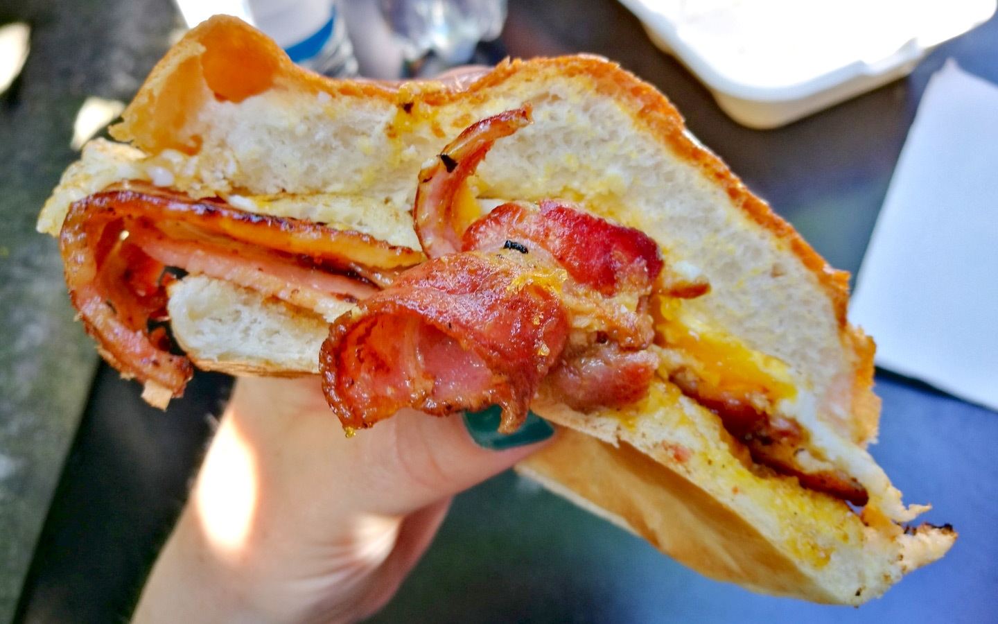 Bacon and egg bap on a Secret Food Tour of London Bridge