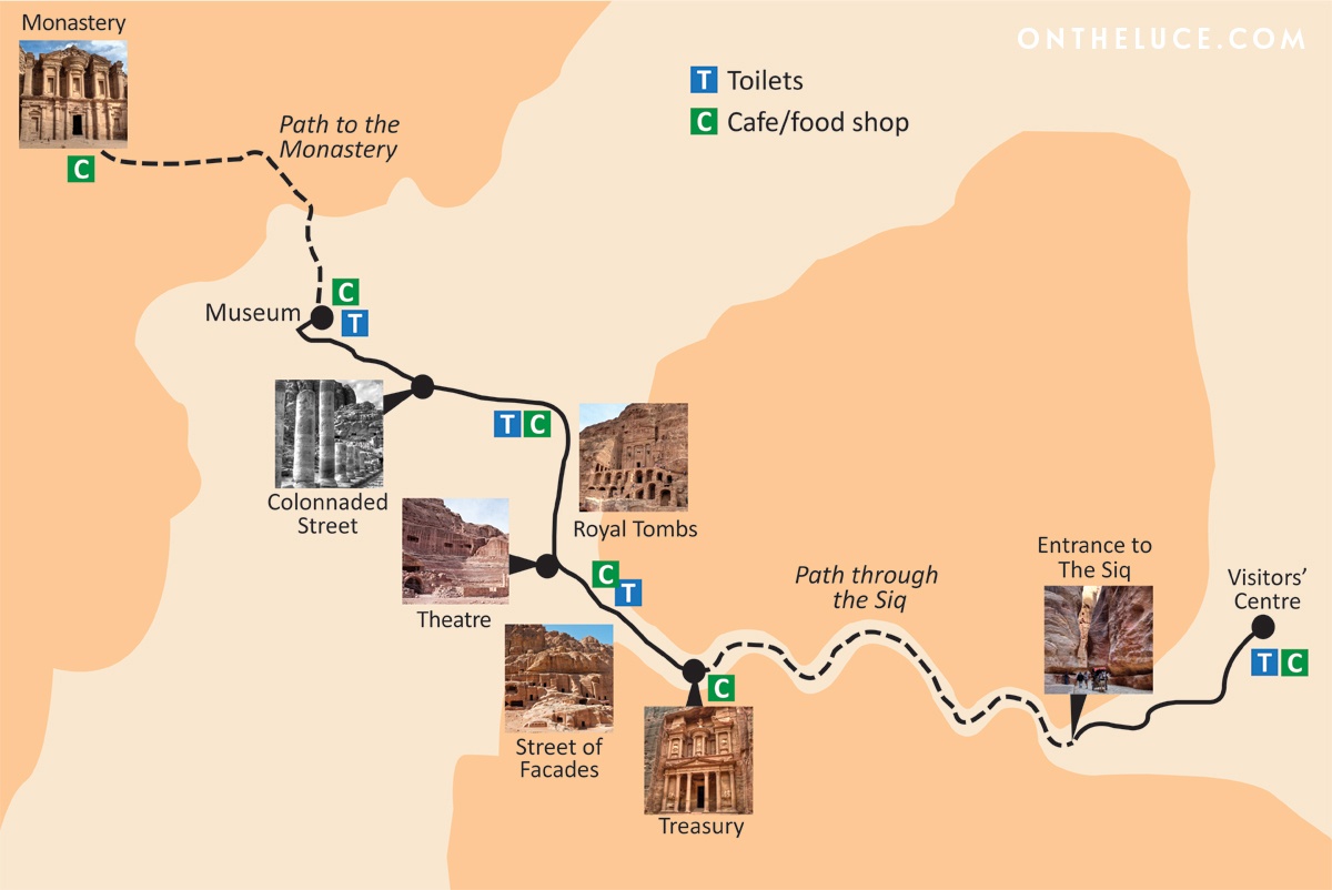 Map of visiting Petra, Jordan featuring all the main sites